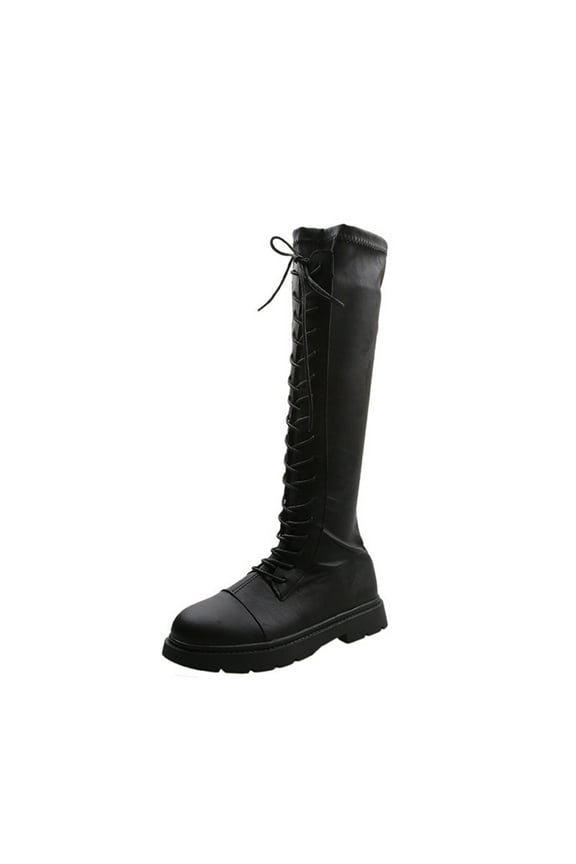 Stylish Women's Leather Thigh High Lace Up High Heeled Boots with Western Flair for Fashion and Comfort Black 40