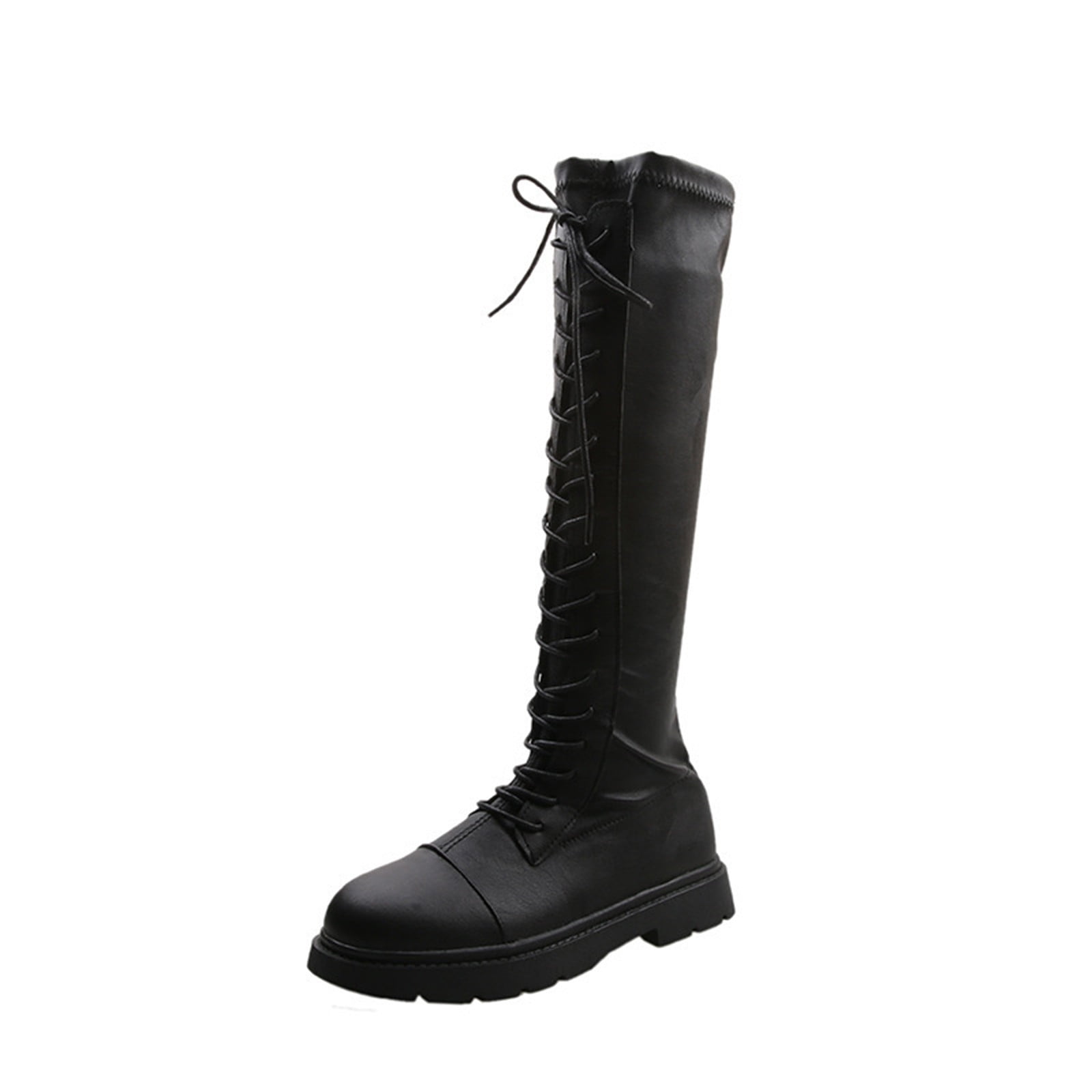 Tuphregyow Stylish Women's Leather Thigh High Lace Up High Heeled Boots with Western Flair for Fashion and Comfort Black 42