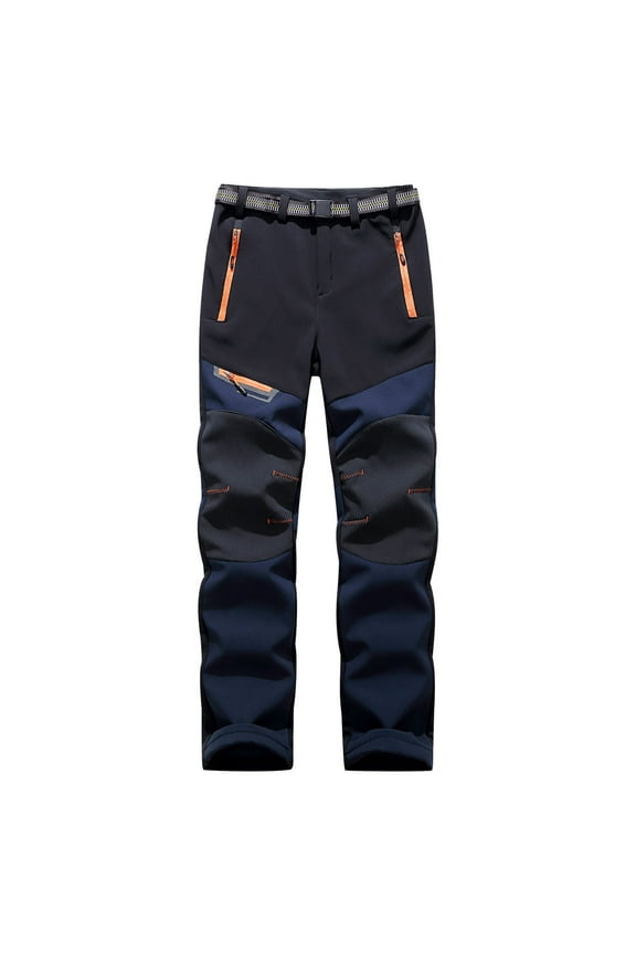 Thermal Fleece Outdoor Hiking Pants for Fall and Winter Sweat Absorbent, with Classic Stretch, Regular Comfort, Loose Pleated Casual Design Navy XXXL