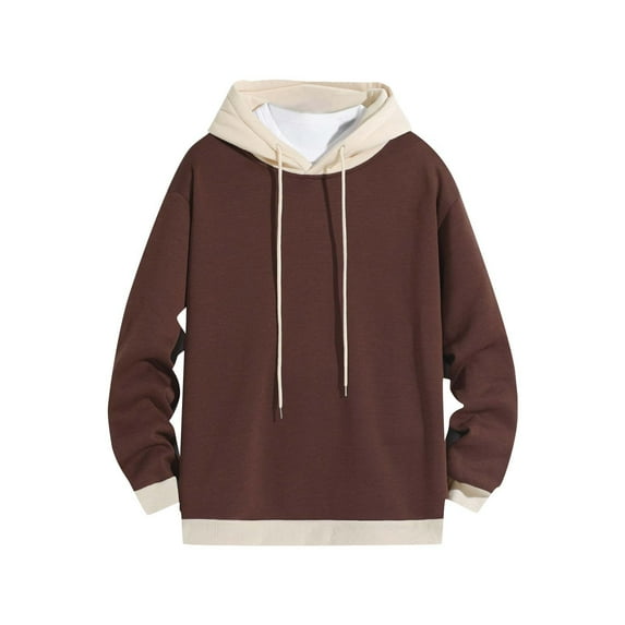Tuphregyow Trendy Men's Printed Slouchy Hooded Sweatshirt with Drawstring and Long Sleeve Lightweight Relaxed Coffee L