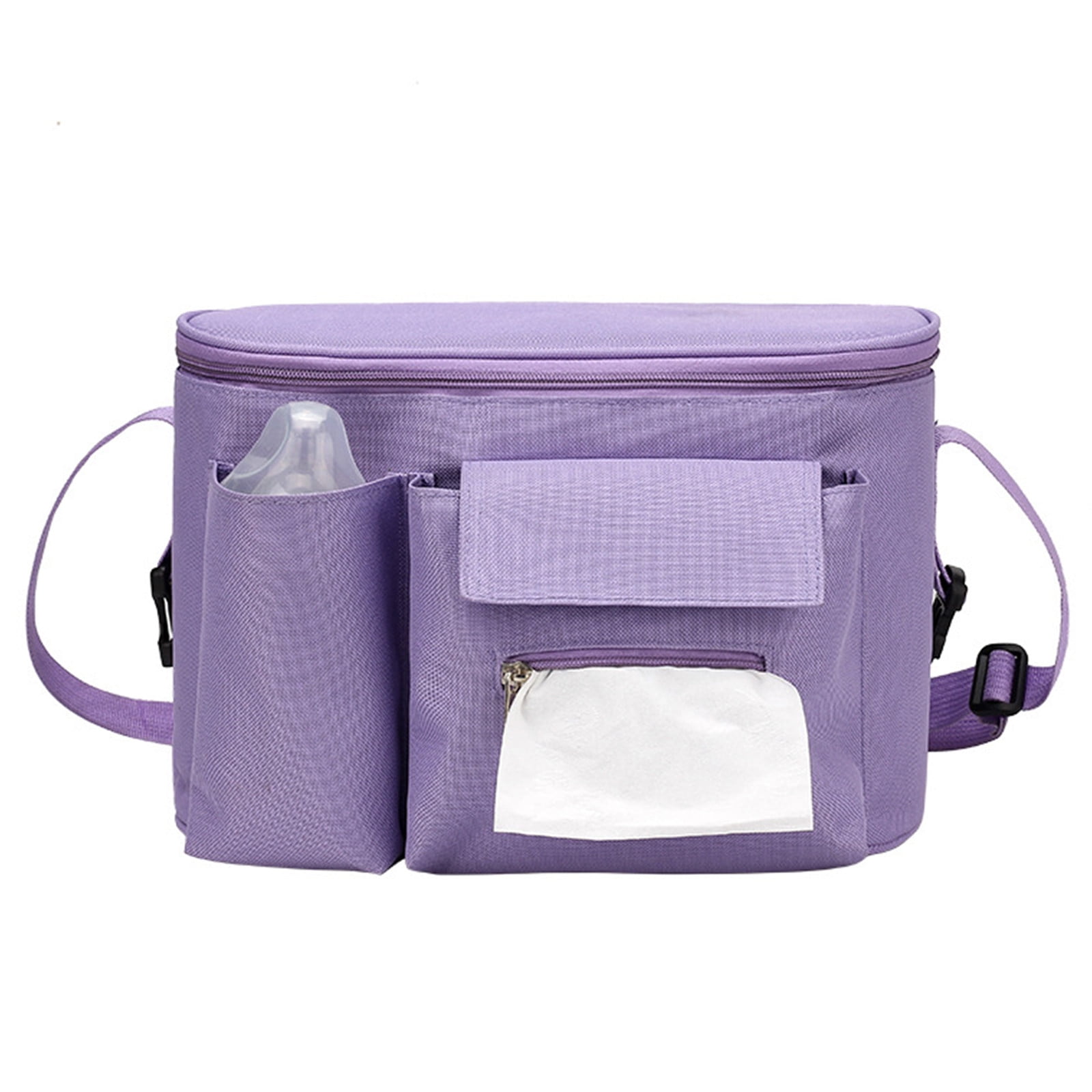 Tuphregyow Universal Stroller Organizer with Multiple Zippered Pockets for Bottles, Diapers, Phone, and Toys - Easy Installation, Fits All Strollers Purple