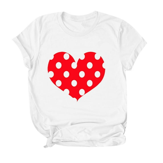 Tuphregyow Valentine's Day Men Love Heart Print Crew Neck - Loose Casual Summer Outdoor Leisure T-Shirt Top White XL