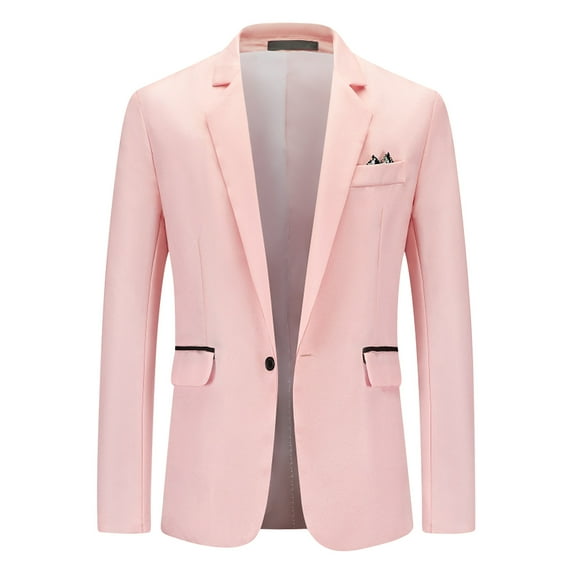 Tuphregyow Versatile Men's Lightweight Sport Coat - Stand Mandarin Collar Business Jacket, Suitable for Various Dress Codes Pink XL