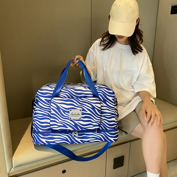 Tuphregyow Versatile Oversized Sports Bag Multipurpose Gym Bag with Zipper for Equipment, Sports Gear, and Laundry Breathable Travel Bag for Women, Lightweight and Durable Blue