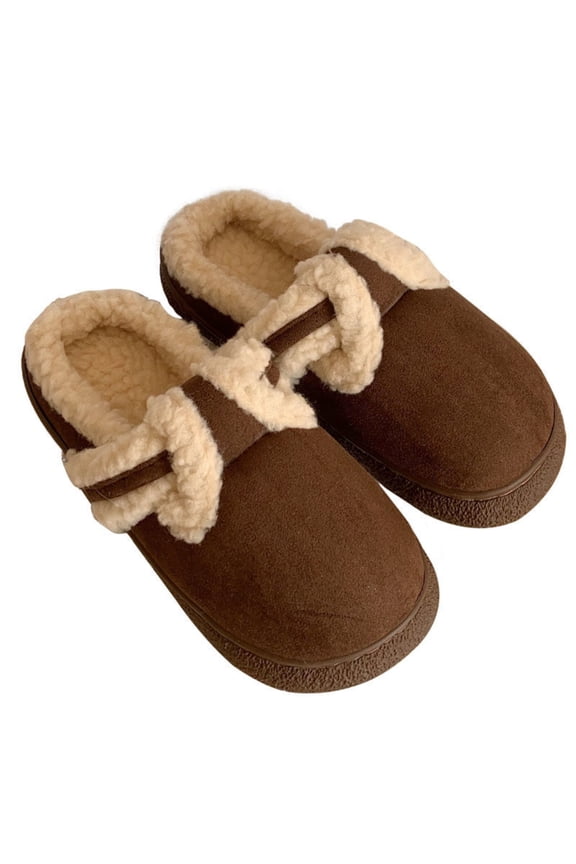 Vintage Style Women's Winter Indoor Comfortable Cotton Slippers Soft Padded Sole Bedroom Warm Plush House Shoes Brown 36-37