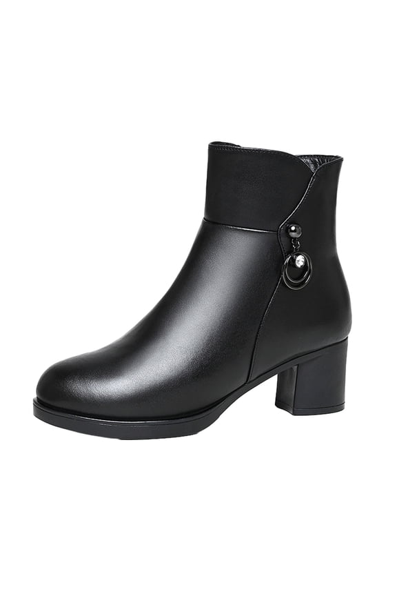 Warm Winter Women's Chunky Heel Ankle Boots with Classic Round Toe and Side Zipper Cozy Fleece Lined Booties Black 37
