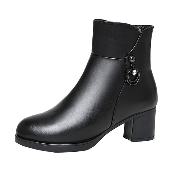 Tuphregyow Warm Winter Women's Chunky Heel Ankle Boots with Classic Round Toe and Side Zipper Cozy Fleece Lined Booties Black 41