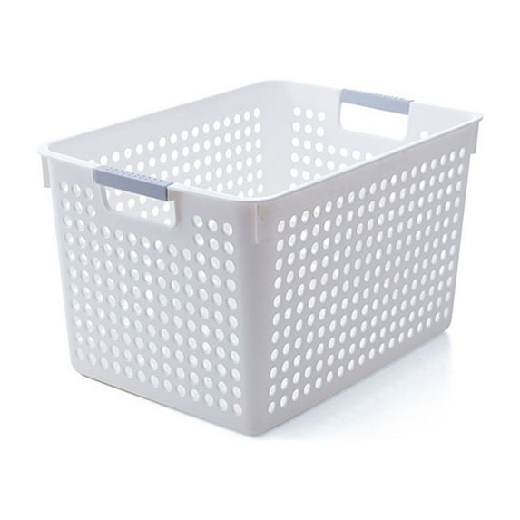 Tuphregyow Plastic Laundry Basket with Silvery Handles Space-Saving Clothes Hamper for Family, Dorms Versatile Storage Bin for Toys, Sports Equipment – Ventilated Design White