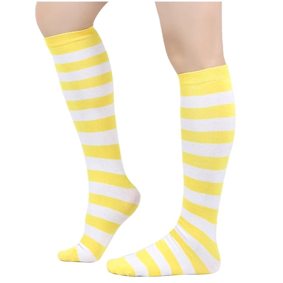 Tuphregyow Winter Warm Striped Calf and Knee Socks for Women and Men Universal Mid calf Cotton Socks Control,Athletic Comfort,Cushioning Ideal for Casual Ankle Running and Outdoor Yellow Free Size