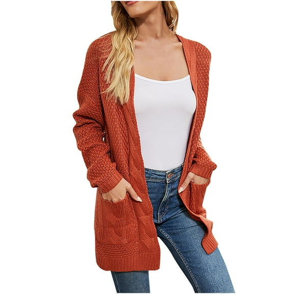 Tuphregyow Women Cardigan Open Front Knit Outwear Slouchy Chunky Loose Cardigans Long Sleeve Oversized Lightweight Sweaters Solid Trendy Orange S