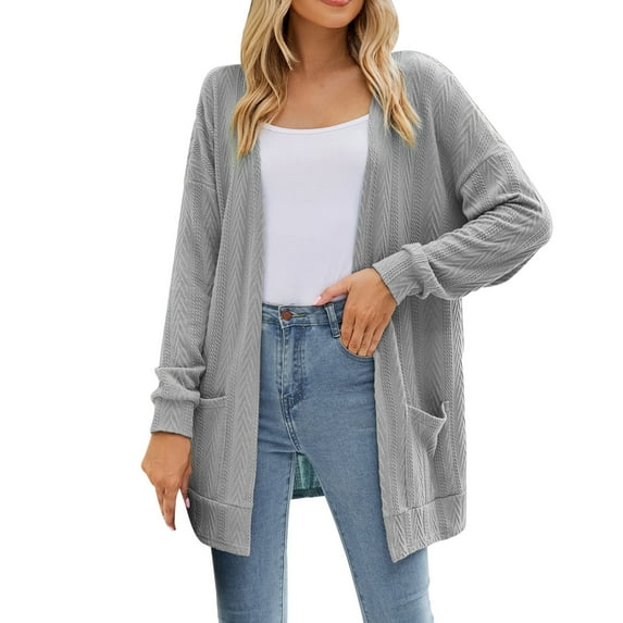 Tuphregyow Women Cardigan Open Front Loose Cardigans Long Sleeve Trendy Solid Knit Outwear Casual Soft Work Oversized Lightweight Sweaters Gray L