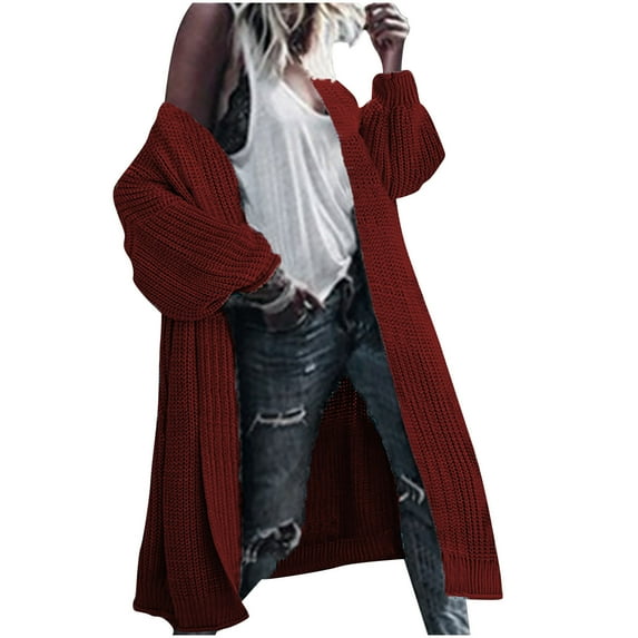 Tuphregyow Women Cardigan Open Front Winter Clothes Knit Outwear Oversized Button Lightweight Sweaters Trendy Loose Cardigans Long Sleeve Solid Wine XXL