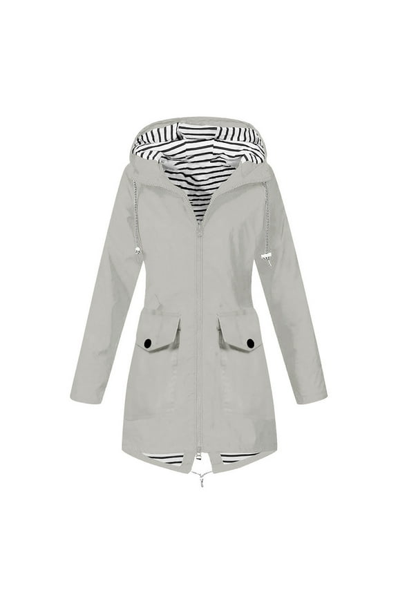 Women Casual Military Anorak Jacket Waterproof Jacket Windproof Warm Drawstring Long Sleeve Pockets Lightweight Detachable Hooded Utility Trendy Solid Gray XL