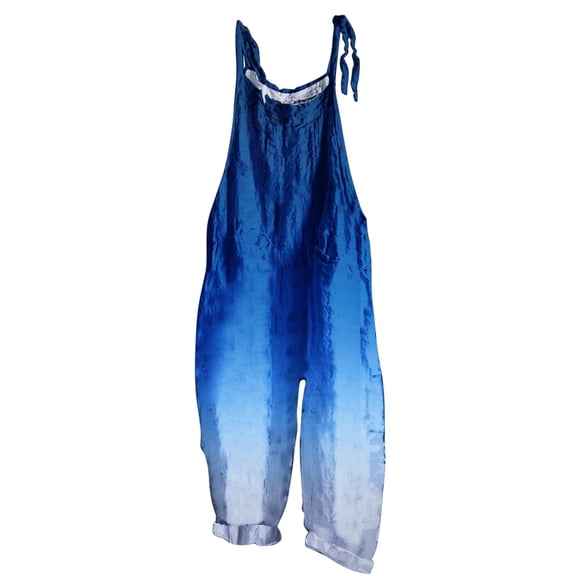 Tuphregyow Women Casual Sleeveless Jumpsuits Baggy Adjustable Spaghetti Strap Overalls Loose Long Pants Romper with Pockets Solid Trendy Blue L