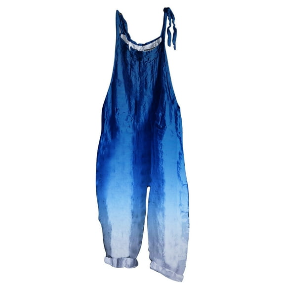 Tuphregyow Women Casual Sleeveless Jumpsuits Baggy Adjustable Spaghetti Strap Overalls Loose Long Pants Romper with Pockets Solid Trendy Blue M