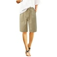 thumbnail image 1 of Tuphregyow Women Cotton Linen Wide Leg Shorts High Waist Drawstring Shorts Elastic Leisure Comfy Shorts Quick Dry Workout Knee Length Shorts With Pockets Solid Khaki M, 1 of 6