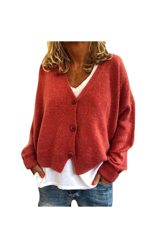 Women Fall Long Sleeve Cable Knit Sweater Open Front Cardigan Solid Casual Lightweight Leisure Slouchy Oversized Trendy Loose Outerwear Button Down Red XXXL