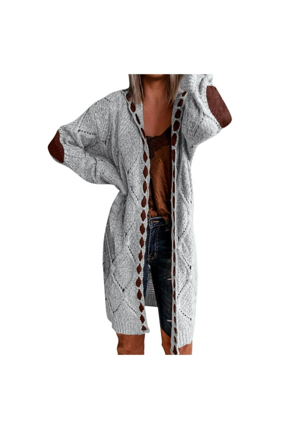 Women Fall Long Sleeve Cable Knit Sweater Print Trendy Casual Warm Comfy Lightweight Slouchy Oversized Loose Outerwear Open Front Cardigan Gray XXXXL
