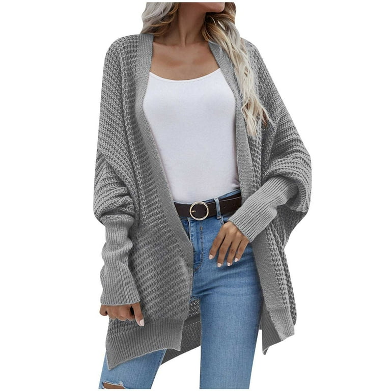 Women Long Sweater Cardigan Solid Color Knitted Hooded Sweaters Thick Open  Front Long Overcoat