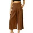 thumbnail image 1 of Tuphregyow Women High Waist Casual Pants Clearance Solid Trendy Elastic Soft Flowy Comfy Trousers Regular Size Wide Leg Long Palazzo Pants Brown XXL, 1 of 4
