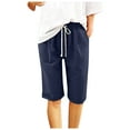 thumbnail image 1 of Tuphregyow Women High Waist Drawstring Shorts Elastic Leisure Comfy Shorts Quick Dry Running Workout Knee Length Shorts With Pockets Solid Navy XL, 1 of 4