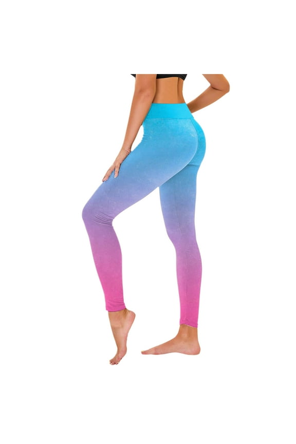 Women High Waisted Casual Yoga Pants Scrunch Butt Leggings Yoga Capris Booty Lifting Slimming Elastic Yoga Tights Comfy No See Through Yoga Capris Gradient Light Blue M