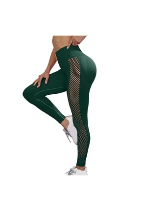 Women High Waisted Mesh Elastic Yoga Pants Booty Lifting Leggings Slimming Yoga Pants Scrunch Butt Yoga Capris Comfy No See Through Yoga Capris Solid Green M