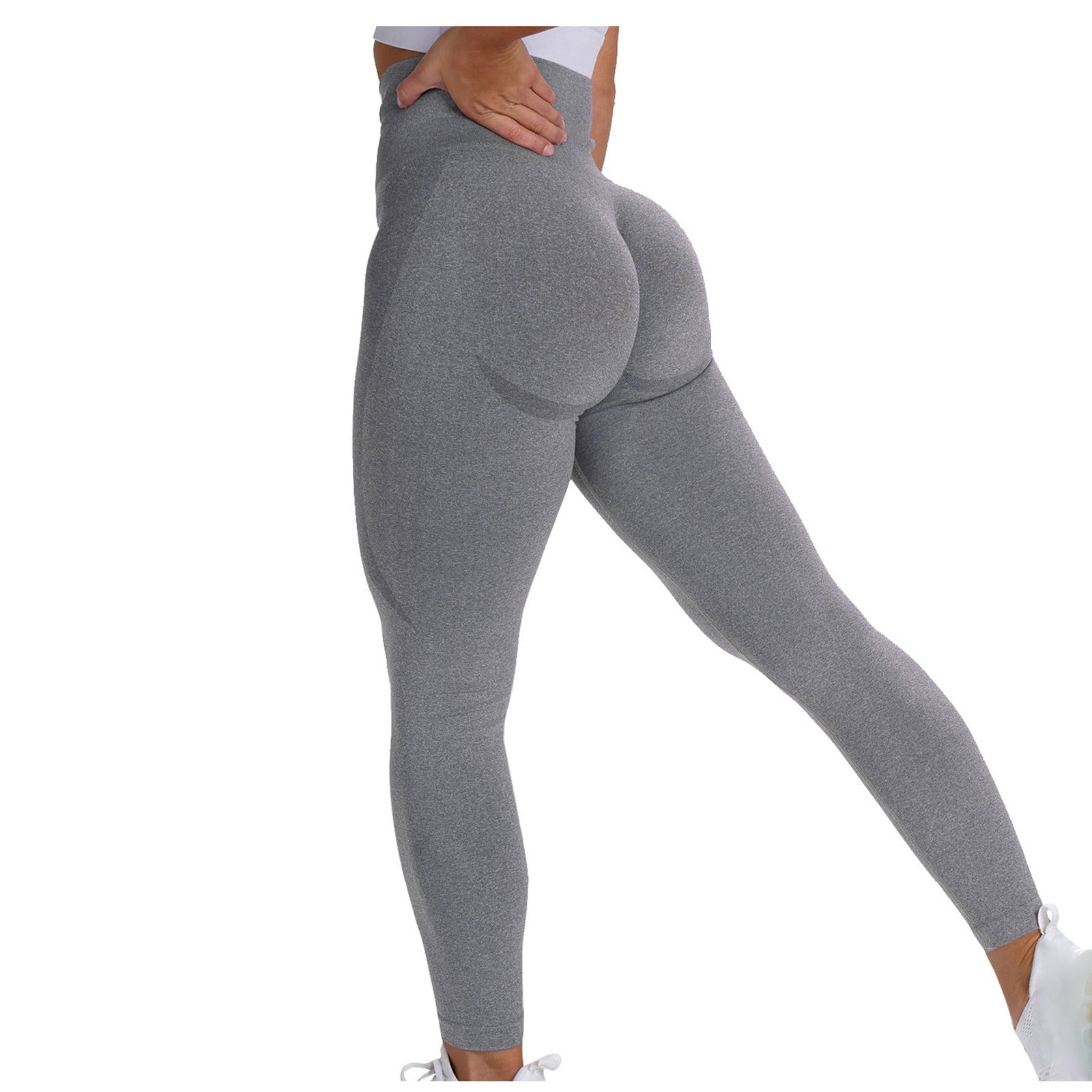 Tuphregyow Women High Waisted Nylon Yoga Pants Booty Lifting Slimming Elastic Yoga Tights Scrunch Butt Leggings Yoga Capris Comfy No See Through Yoga Capris Solid Dark Gray L