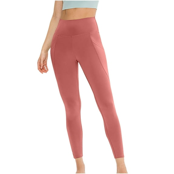 Tuphregyow Women High Waisted Nylon Yoga Pants Booty Lifting Slimming Leggings Yoga Tights Quick Dry Elastic Yoga Capris with Pockets Solid Watermelon Red M