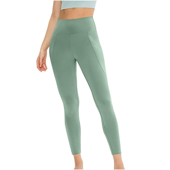 Tuphregyow Women High Waisted Nylon Yoga Pants Booty Lifting Slimming Leggings Yoga Tights Quick Dry Elastic Yoga Capris with Pockets Comfy Trinity Buttery Yoga Capris Solid Green L