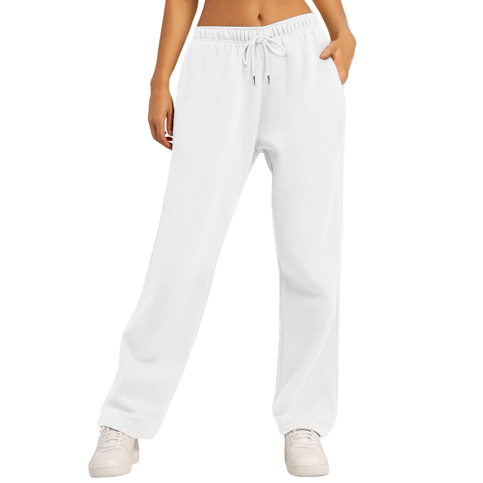 Tuphregyow Women Joggers Pants Pockets Solid Trendy Lounge Workout Jogging Comfy Loose Plus Size Elastic High Waist Drawstring Running Sweatpants White XXL Walmart Business Supplies