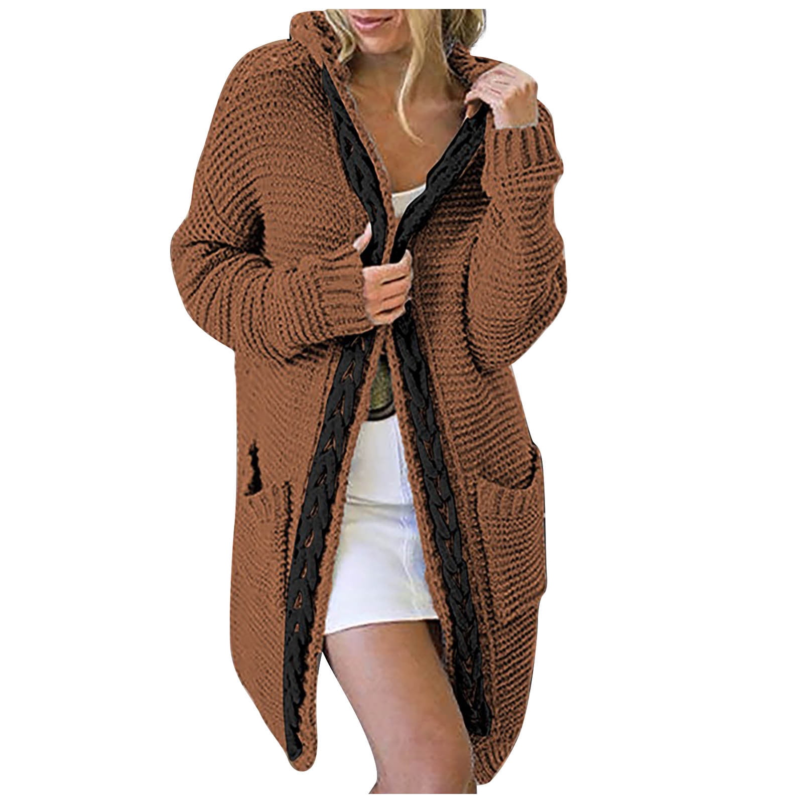 Tuphregyow Women Knit Cardigan Sweaters Clearance Oversized Open Front Long Sleeve Print Trendy Slouchy Fall Coat Dressy Coatigan with Pockets Loose