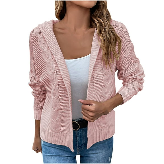 Tuphregyow Women Knit Cardigan Sweaters Trendy Solid Fall Coat Dressy Chunky Coatigan Oversized Open Front Long Sleeve Loose Casual Jacket Pink M