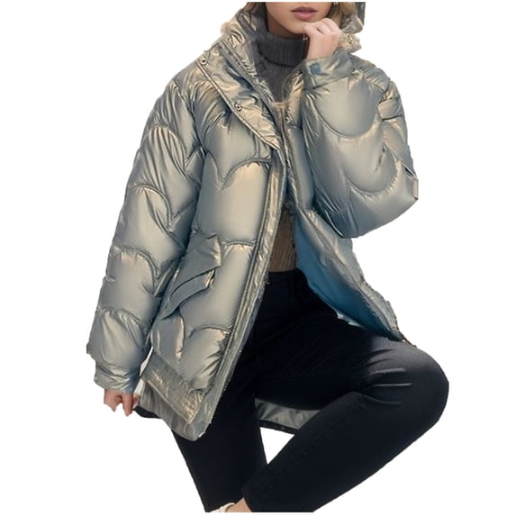 Tuphregyow Women Packable Puffer Jacket Thick Soft with Stand Collar Winter Warm Puffy Jacket Lightweight Quilted Jacket Long Sleeve Solid Trendy Blue M