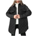 thumbnail image 1 of Tuphregyow Women Packable Puffer Jacket Trendy Solid Winter Warm Puffy Jacket Soft with Stand Collar Lightweight Quilted Jacket Long Sleeve Black L, 1 of 6