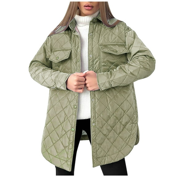 Tuphregyow Women Packable Puffer Jacket Trendy Solid Winter Warm Puffy Jacket Soft with Stand Collar Lightweight Quilted Jacket Long Sleeve Army Green M