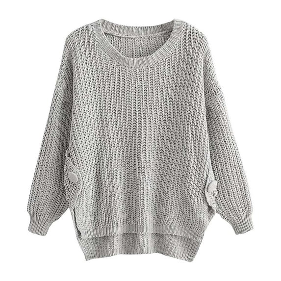 Tuphregyow Women Pullover Sweater Top Oversized Fuzzy Chunky Comfy Warm Crew Neck Long Sleeve Solid Trendy Knit Sweater Casual Jumper Tops Gray One Size