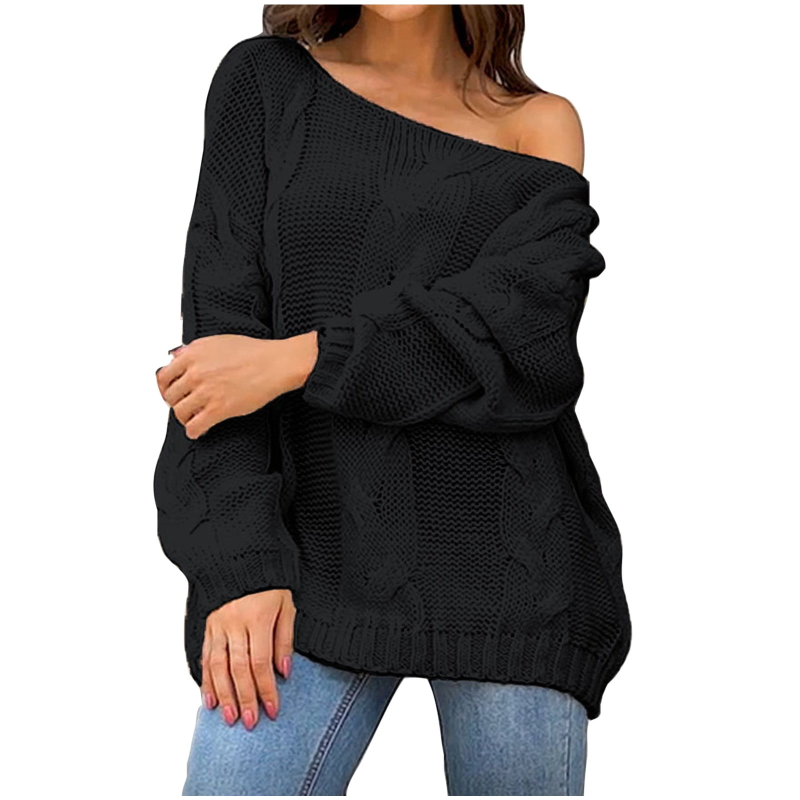 Women's Batwing Sweater - Oversized Pullover Hollow Knit Jumper With Boat Neck