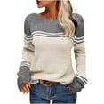 thumbnail image 1 of Tuphregyow Women Pullover Sweater Top Stripe Print Trendy Oversized Fuzzy Party Outdoor Chunky Warm Knit Sweater Casual Jumper Tops Crew Neck Long Sleeve Beige XL, 1 of 5