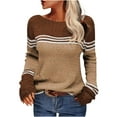 thumbnail image 1 of Tuphregyow Women Pullover Sweater Top Stripe Print Trendy Oversized Fuzzy Party Outdoor Chunky Warm Knit Sweater Casual Jumper Tops Crew Neck Long Sleeve Khaki S, 1 of 5
