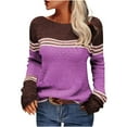 thumbnail image 1 of Tuphregyow Women Pullover Sweater Top Stripe Print Trendy Oversized Fuzzy Party Outdoor Chunky Warm Knit Sweater Casual Jumper Tops Crew Neck Long Sleeve Purple M, 1 of 5