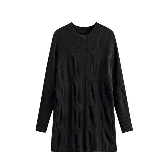 Tuphregyow Women Pullover Sweater Top Winter Outdoor Oversized Fuzzy Chunky Warm Trendy Solid Crew Neck Long Sleeve Knit Sweater Casual Jumper Tops Black Free Size