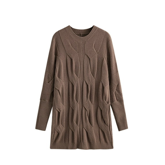 Tuphregyow Women Pullover Sweater Top Winter Outdoor Oversized Fuzzy Chunky Warm Trendy Solid Crew Neck Long Sleeve Knit Sweater Casual Jumper Tops Coffee Free Size