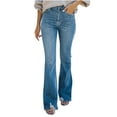 thumbnail image 1 of Tuphregyow Women Stretch Pull-On Jeans Lightweight Jeans Trendy Solid Skinny Ripped Denim Jeggings Regular Plus Size Mid Waisted Straight Leg Soft Blue XXL, 1 of 5