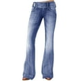 thumbnail image 1 of Tuphregyow Women Stretch Pull-On Jeans Solid Regular Plus Size Slim Mid Waisted Straight Leg Lightweight Jeans Skinny Ripped Distressed Denim Jeggings Trendy Light Blue XXXXL, 1 of 7
