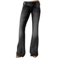 thumbnail image 1 of Tuphregyow Women Stretch Pull-On Jeans Solid Regular Plus Size Slim Mid Waisted Straight Leg Lightweight Jeans Skinny Ripped Distressed Denim Jeggings Trendy Black XXL, 1 of 4