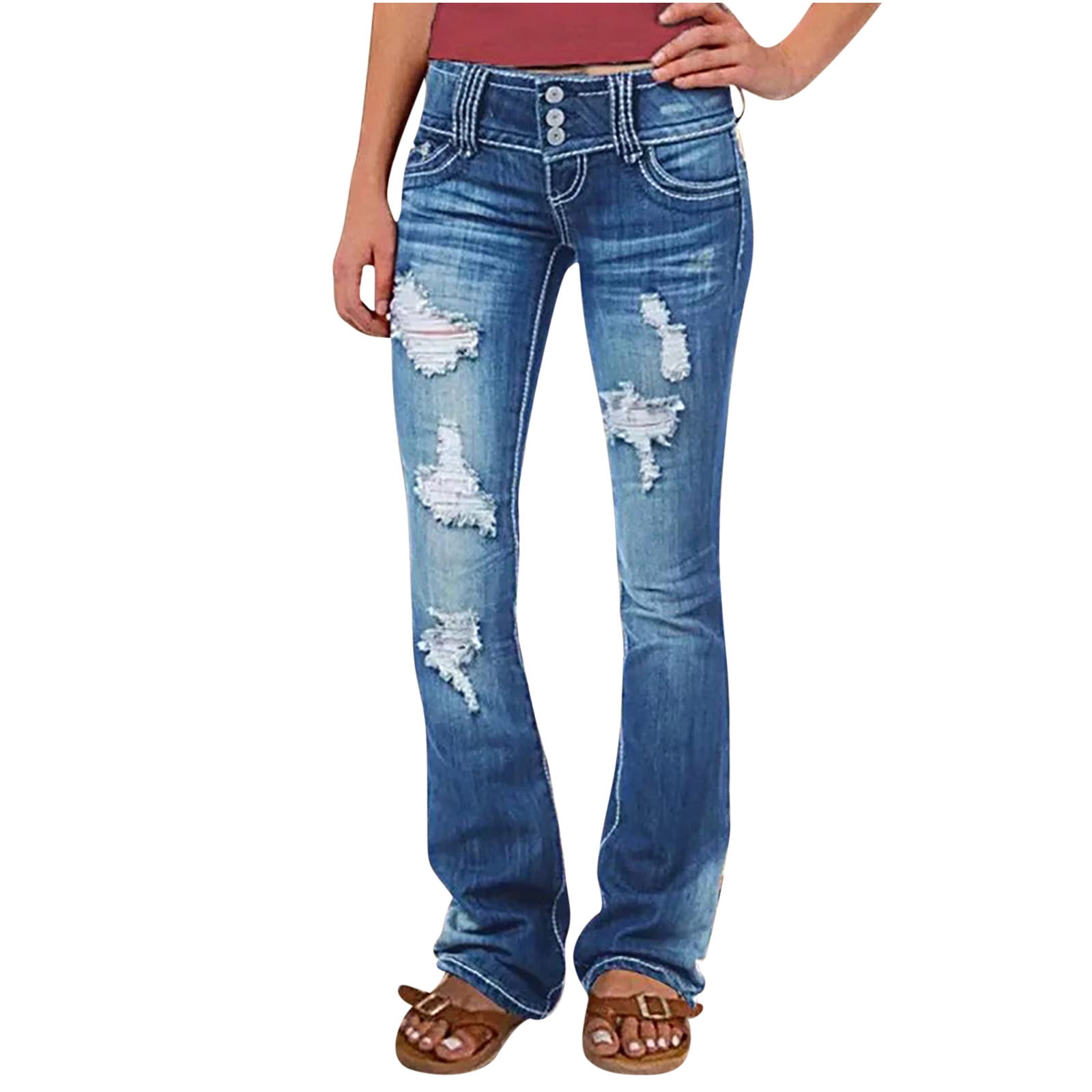 Black Ripped Jeans For Women Women's Pull-On Skinny Ripped And