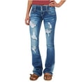 thumbnail image 1 of Tuphregyow Women Stretch Pull-On Jeans Solid Regular Slim Plus Size Mid Waisted Straight Leg Lightweight Jeans Skinny Ripped Distressed Denim Jeggings Trendy Blue XXL, 1 of 6