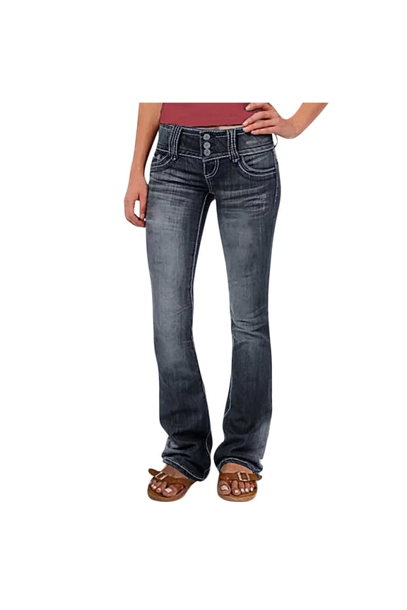 Women Stretch Pull-On Jeans Solid Slim Regular Plus Size Mid Waisted Straight Leg Lightweight Jeans Skinny Ripped Denim Jeggings Trendy Black XXL