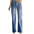 thumbnail image 1 of Tuphregyow Women Stretch Pull-On Jeans Trendy Solid Soft Regular Plus Size Mid Waisted Straight Leg Skinny Ripped Denim Jeggings Lightweight Jeans Dark Blue XL, 1 of 5